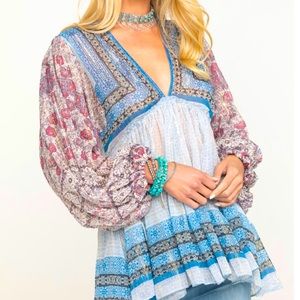 Free People tunic, blue multi, size small, brand new with tags